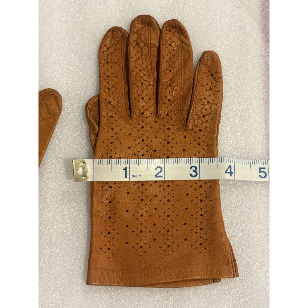 Vintage‎ Women's Orangish Brown Soft Leather Driving Riding Gloves Sz SM 6-6.5